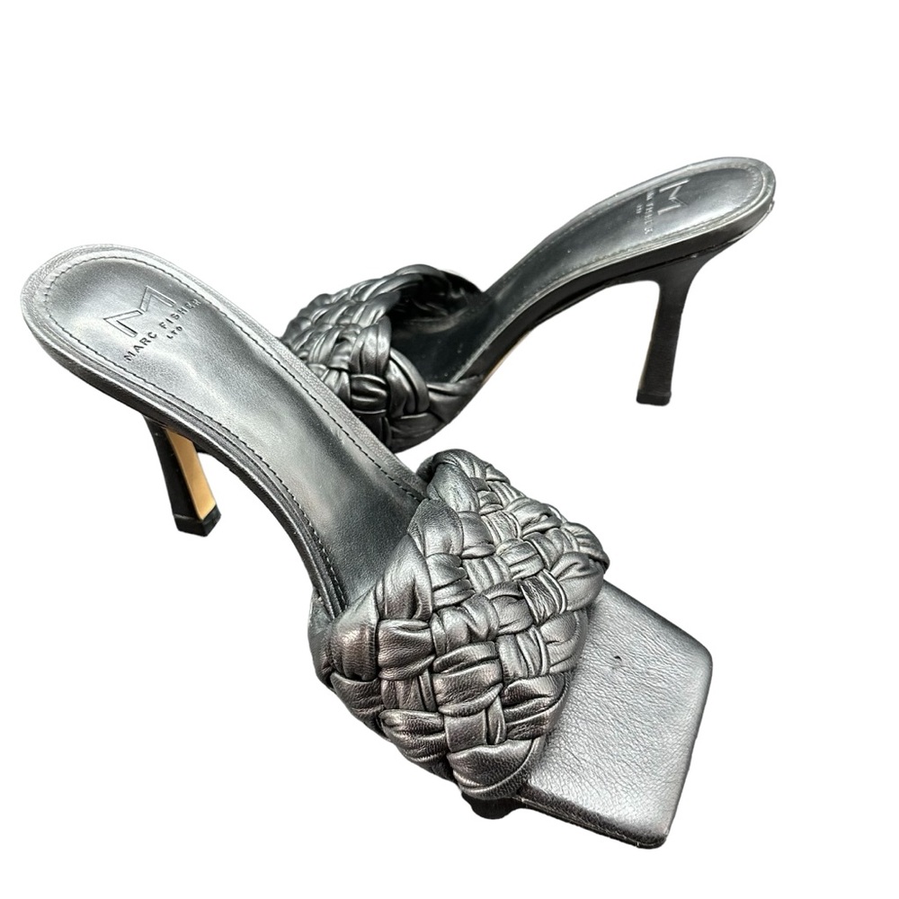 Marc Fisher LTD Draya Braided Leather High Heel Slides Sandal Black Size 6.5